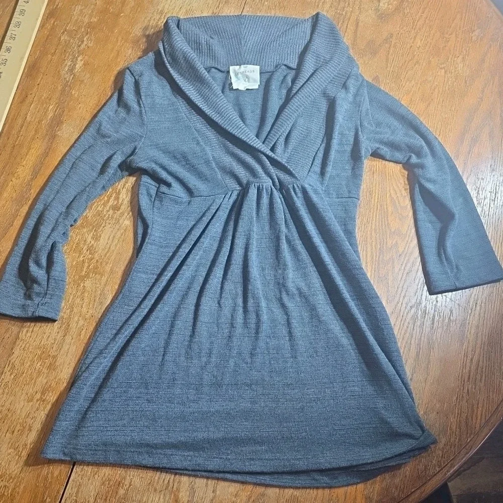 Threads VTG Y2K 90s Womens Baby Doll V Neck Top‎ M Gray Whimsigoth Coquette